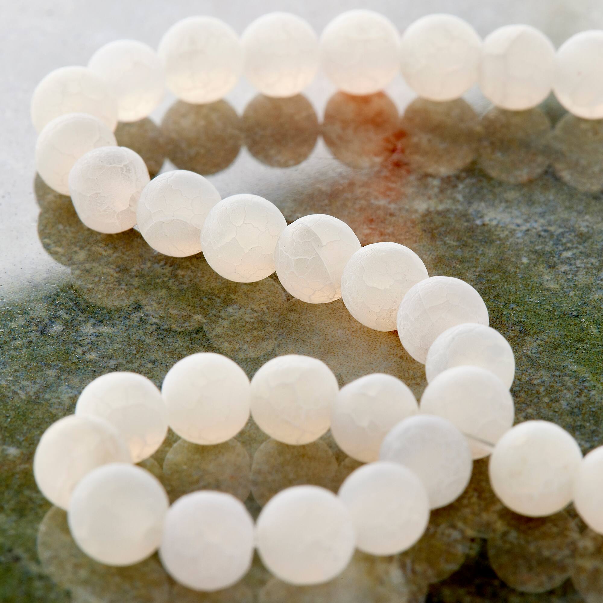 Matte White Crackle Agate Round Beads, 6mm by Bead Landing™